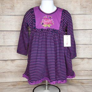 'SWEETDIL' RUFFLE TRIM EMBROIDERED STITCHING LONG SLEEVE COZY TODDLER DRESS/TOP